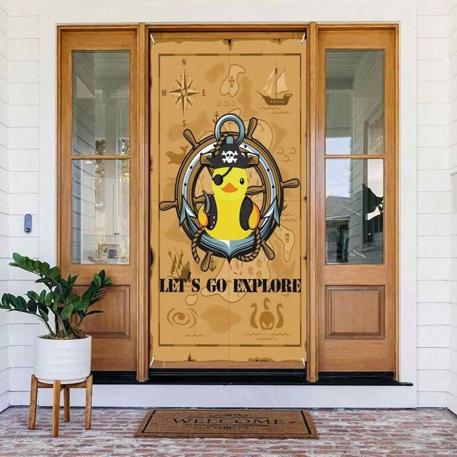 Rubber Duck Pirate Door Cover Banner Decoration Backdrop Porch Sign For Holiday Party Indoor Outdoor Decor,OneSize,RubberDuckPirate - 橡皮鴨海盜 - 查看 1