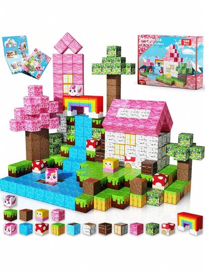 Bộ xếp hình nam châm - Bộ xây dựng thế giới nam châm cho trẻ em, đồ chơi STEM cảm giác, quà Giáng sinh cho bé trai và bé gái, chủ đề thực vật, kèm túi quà Giáng sinh, các mảnh ghép nam châm, khối xây dựng nam châm, đồ chơi cho bé trai