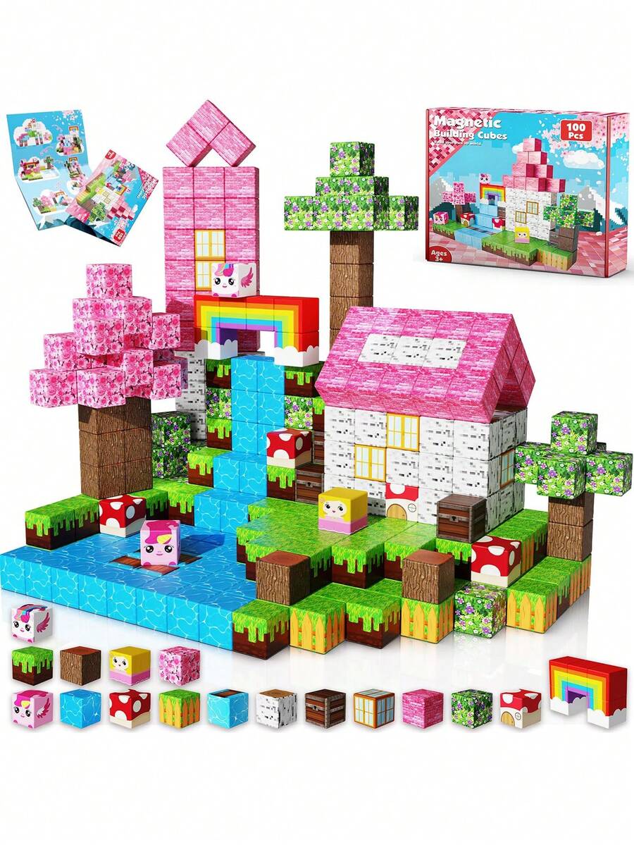 Baldosas magnéticas - Juego de construcción magnético para niños, juguete sensorial STEM, regalo de Navidad para niños y niñas, tema de plantas, con bolsa de regalo de Navidad, baldosas magnéticas, piezas magnéticas, bloques de construcción magnéticos, juguetes para niños - Multicolor - Ver 1