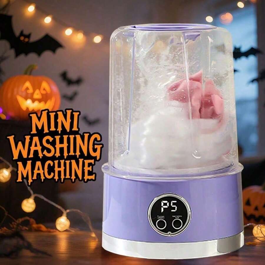 Portable 3000mAh Compact Mini Washing Machine 1L Large Capacity | Travel Laundry Washer For Bra, Underwear, Socks With LED Display, One-Touch Operation | Durable Plastic, Space-Saving Design For Dorm, RV, Bathroom, Vertical Storage - Purple - View 1