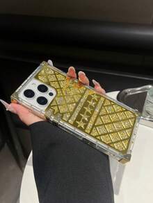 1 Peça Capa de Telefone Antiderrapante Transparente Grossa de TPU com Estrela Dourada em Forma de Losango, Compatível com iPhone 16 Pro Max - Dourado - Visão 3