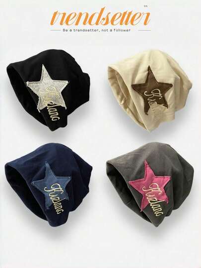 1pc Y2K Vintage Style Knit Beanie Hat, Suitable For Women And Teen Girls, Retro Streetwear, 3D Star Patch And Embroidered Letter Details, Loose Stretchy One Size Fits Most, Suitable For Casual, Outdoor, And Streetwear Styling In Autumn/Winter