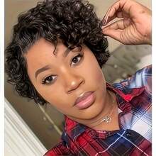 bling hair Parrucca Bob elegante stile pilota, realizzata al 100% in veri capelli, con riga laterale e design a onde d'acqua. Questa parrucca intrecciata brasiliana di colore 1B è perfetta per matrimoni, concerti, appuntamenti, Natale e carnevale. - 1B - Visualizzare 5