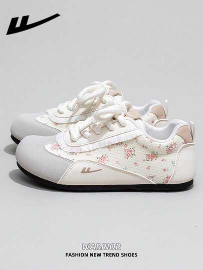  1 Pair WARRIOR Women's Thick Sole Lace-Up Soft Bottom Casual Shoes, Low-Top Outdoor Flat Shoes, Warm Winter Shoes, Commuter Shoes, Round Toe Low Heel Non-Slip Solid Color Elegant Soft Bottom Hiking Shoes, Suitable For Student Graduation Photos, Women's Low-Top Casual Sports Shoes