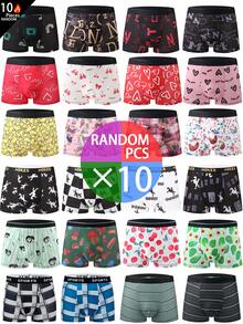 10pcs Fashion Printed Men's Briefs, Soft Comfortable Stretchy Thin Boxer Shorts, Sports Shorts, Novelty Underwear, Random Graphic Patterns - Multicolor - View 13