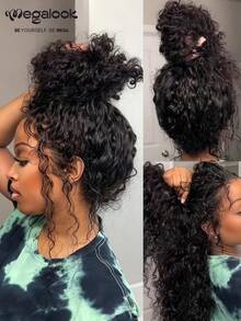 MEGALOOK Peruca Lace Front 360 Deep Curly 100% Cabelo Humano, Tira Invisível, Ajuste Firme, Sem Cola, Cor Natural, Pré-Arrancada, Renda Pré-Cortada, Cabelo Brasileiro, Peruca Lace Frontal Transparente para Mulheres - SNatural - Visão 4