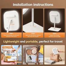 Gương trang điểm LED, 3 chế độ chiếu sáng (Ánh sáng ấm, Ánh sáng trắng, Ánh sáng hỗn hợp), Điều khiển cảm ứng, Có thể điều chỉnh độ sáng, Xoay 360°, Chân đế gấp gọn tiện lợi, Pin sạc 320mAh, Gương trang điểm LED di động, Quà tặng Ngày của Mẹ, Quà tặng Sinh nhật, Quà tặng Ngày Valentine - Nhiều màu - Xem 9