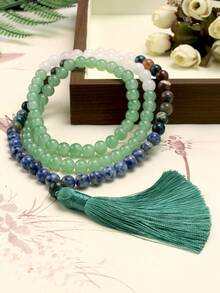 99/108 chiếc Vòng cổ tua rua bằng đá tự nhiên, đá Amazonite Bohemian, đá đốm xanh và đá Beryl nhiều màu, kiểu Trung Quốc, vòng cổ yoga dài. - nhiều màu - Xem 10