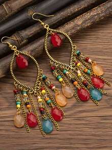 1 Đôi bông tai dài kiểu Bohemian cổ điển, đa năng, làm thủ công với hạt cườm hình giọt nước, kiểu dáng phóng khoáng, thích hợp cho du lịch, kỳ nghỉ, chụp ảnh, quà tặng ngày lễ. - tua - Xem 12