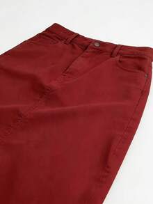 Angola Red Denim Midi Skirt | High-Waisted Straight Split Hem | 2026 Autumn/Winter Color | Hip-Hiding & Slim-Fit | Versatile For Work & Daily |Skirts For Women|Faldas De Mujer|Faldas - Đỏ - Xem 6