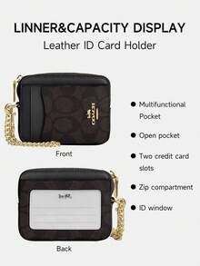 Coach Mini Zip Card Case 8 RFID Credit Card Holder, Small PVC Leather Zipper Card Case Wallet - 深棕色 - 查看 3