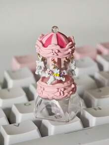 Cute Carousel Keycap - Handmade Cherry MX Switch Replacement Keycap, Pink & White Color, Floral Pattern, Durable Plastic Material, Suitable For Mechanical Keyboards, Perfect Gift For Women, Girlfriend, Wife, Daughter, Mother Or Girls, Adorable Keychain Accessory, Keyboard Accessory, Fun Design, Smooth Texture. - Multicolor - View 6