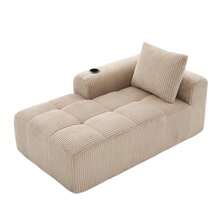 Comfortable Reclining Corduroy Sofa - No Assembly Required, Plush Sofa With Back Cushions, Side Storage Pocket For Remote Control And Mobile Phone, Built-In Cup Holder - Neat And Aesthetic. - 卡其色 - 查看 2