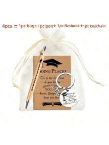 4件/12件套钥匙扣套装，包含竹笔、励志笔记本、激励钥匙扣和礼品袋 - 适合员工、职员、志愿者 - 感恩节和圣诞节通用纸质礼品套装 - 彩色 - 查看 6