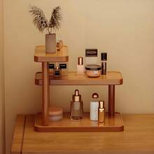 1pc Multilayer Wooden Makeup Organizer - Modern Light Brown Freestanding Countertop Storage Rack, Tabletop Display Shelf, No Assembly Required, Space-Saving For Bathroom, Kitchen, Bedroom Vanity - Wooden Cosmetic & Toiletry Holder - Multicolor - View 3