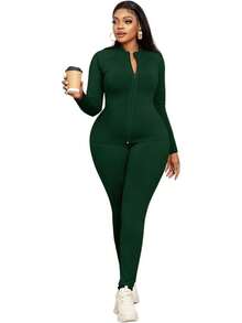 2 Piece Yoga Workout Set For Women - Zip Up Thumbhole Jacket High Stretch Gym Leggings Tracksuit - Dark Green - View 5