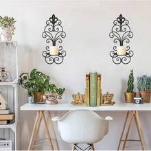 Set Of 2 Wall Sconces Candle Holders Metal Wall Decoration Hanging Wall Mounted Candle Sconces For Home Decor Bedroom Dining Room, Antique Gold - 古董黑-1 - 查看 6