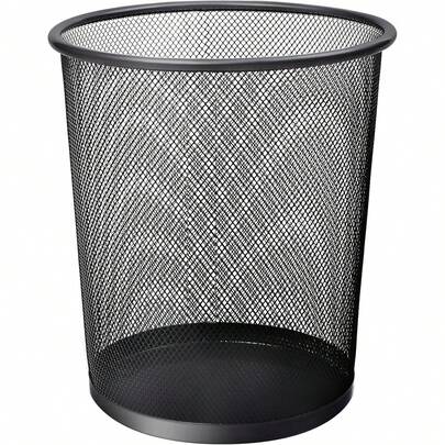 Round Trash Can Bin - 1 Pack Black Non-Slip Mesh Bins