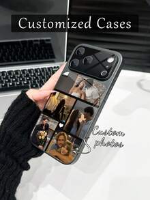 1pc Customized 5-Photo Family/Couple Portrait Tempered Glass Luxury Fashion Large Window Matte Anti-Fall Phone Case, Compatible With IPhone 17/17Pro/17ProMax/17Air/16/16Pro/16ProMax/16Plus/15/15Plus/15Pro/15ProMax/14/14Plus/14Pro/14ProMax/13/13Pro/13ProMax/12/11 - Black - View 9