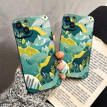 Paisaje abstracto colorido con colinas ondulantes y aves. Esta elegante funda es compatible con los modelos  17, 16, 15, 14 Pro Max, 13, 12, 11, XR y XS Plus. Fabricada en silicona de vidrio, ofrece protección contra golpes y caídas, además de una sensación superior. Es un regalo ideal para familiares, amigos y seres queridos, y una opción perfecta para Año Nuevo. - Negro - Ver 5
