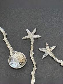 2 piezas Juego de cucharas de estrella de mar dorada y plateada - Perfecto para bodas en la playa y postres de fiesta - Elegante cuchara de café y cuchara de té - Multicolor - Ver 8