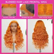 NATAN [Women's Curly Wig] 180% Density Orange Long Wavy Wig - Elegant Ladies Curly Wig - Tong Long Fiber, Natural Appearance, Rose Net Cap, Versatile Styling, Realistic Bangs, Heat Resistant - S350 - View 2
