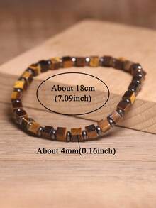 天然虎眼石方形手链 - 象征勇气与守护、自信，波西米亚风灵性饰品，男女皆宜，日常佩戴，节日/周年纪念礼物 - 彩色 - 查看 5