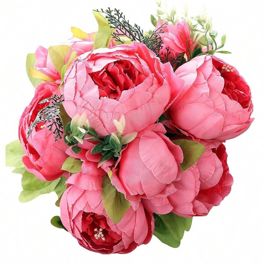 Duovlo Springs Flowers Artificial Silk Peony Bouquets Wedding Home Decoration,Pack Of 1 (Spring Pink),20.87*3.5,SpringPink - 春粉 - 查看 1