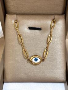 时尚粗金链项链，饰有辟邪眼吊坠 - 具有精神保护意义，大胆的日常休闲饰品，打造时尚造型，男女皆宜，情人节礼物 - 彩色 - 查看 2