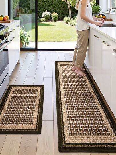 1pc 3D Woven Texture Pattern Long Kitchen Mat Rug, Suitable For Bathroom, Kitchen, Outdoor, Indoor, Hallway, Bedroom, Living Room, Bedside. Machine Washable Kitchen Rug, Kitchen Accessories, Washable Carpet.