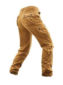 Men's Plus Size Cargo Pants, Pure Cotton Solid Color Washed Utility Work Trousers With Multiple Pockets, Durable Design – Outdoor Hiking, Daily Commute,Casual Campus Looks,Big And Tall - Rượu sâm banh - Xem 4