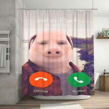 Funny "John Pork Is Calling" Bathroom Shower Curtain - Vibrant Cartoon Design With Funny Phone Motif,  Machine Washable Polyester - Perfect For Winter, Valentine'S Day & Easter Bathroom Decor, Bathroom Decorations,  Playful Design, Easy Maintenance - in ấn - Xem 5