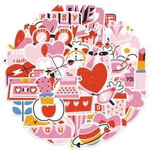 50 Peças Adesivos Decorativos DIY Criativos e À Prova d'Água para o Dia dos Namorados, Adesivos de Arte Decorativa para Tablet, Computador, Caderno, Capa de Celular, Guitarra, Escrivaninha, Copo, Mala, Snowboard, Brinquedo, Decoração de Conta Manual - Multicolorido - Visão 1