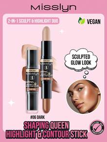 MISSLYN 塑形女王高光修容棒，双头设计，乳霜质地，哑光妆效，可打造精致妆容，持久显色，适用于各种肤质，打造精致面部妆容，品牌美妆，面部彩妆，适合女性和女孩，冬季必备，Y2K 风格，时尚百搭，生日礼物、情人节礼物、派对必备、新年礼物，色彩百搭，纯素且不经动物实验