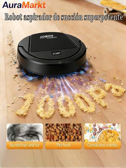 AuraMarkt 1 Pieza Aspiradora robot, puede limpiar desde pisos duros hasta alfombras de grosor medio, súper succión, ultradelgada y silenciosa, función de memoria incorporada, múltiples modos de limpieza, 3 modos de limpieza.mejor para eliminar pelos de mascotas, migas de comida, agua en el piso - Un buen ayudante para la limpieza del hogar.