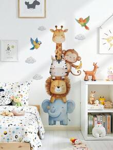1pc Animal Tiger Lion Background Wall Sticker, Children's Room Giraffe Self-Adhesive Wallpaper - Multicolor - View 8