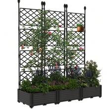 Tall Raised Garden Bed Kit With Tre-Llis - 3pcs/4pcs/7pcs Plastic Plant-Er Box, P-Rivacy Screen For Backyard Climbing Plants & Flowers - 黑色-3 部分 - 查看 7
