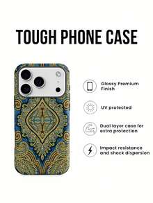 Elegante diseño de cachemira. Esta elegante funda es compatible con los modelos  16, 15, 14 Pro Max, 13, 12, 11, XR y XS Plus. Fabricada en silicona TPU, ofrece protección contra golpes y caídas, además de una sensación superior. Es un regalo ideal para familiares, amigos y seres queridos, y una opción perfecta para Navidad.fundas para  13,funda  13,funda  16,fundas ,funda  15,funda para ,fundas para  16,fundas  11,fundas  15,funda  17,protector para ,funda  14,fundas  12,fundas  14,funda  17 pro max,fundas  13,fundas>,funda navideña,fundas navideñas ,navidad,Funda de teléfono con estampado de cachemira - Blanco - Ver 3
