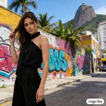Made From Lightweight And Comfortable Linen, Perfect For The Brazilian Climate. The One-Shoulder Design With A Neck Tie Adds A Chic Touch Without Being Over The Top – Ideal For Combining Sophistication In The Office, And Also For Going Out With Friends After Work. It Easily Pairs With Trousers, Skirts Or Shorts, Making It A Versatile Piece That No Modern Woman's Wardrobe Should Be Without! - 黑色 - 查看 2
