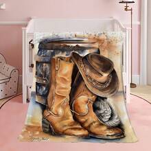 Retro Western Cowboy Theme, Cowboy Boots, Cowboy Hats, Cacti, Feather Design Patterns, Modern Home Style,Super Soft Flannel Printed  Blanket,As Birthday Gifts, Family, Wedding, Souvenir Blankets, Polyester Blankets Suitable For All Seasons, Washable, Machine Washable, Lightweight, Breathable, Comfortable, Warm, Unique, 280gsm For Him, Her Personalized Ideal Gifts For Her, Him, Family, Boyfriend, Girlfriend, Father, Family, Mother, Lover, Daughter, Son, Grandfather, Grandmother, Teacher,Doctor, Nurse,Friend, Classmate, Pet.Perfect Nap, Camping, Travel, Home, Daily Life, Office Decoration, Birthday, Anniversary, Valentine's Day, Thanksgiving, Graduation Season,Christmas, Halloween, Mother's Day, Father's Day, Wedding, New Year Gifts ,Sofa,Bed,Car,Bedroom,Living Room,Office,  Outdoor Camping, Beach,Wall Decoration - 多色12 - 查看 4