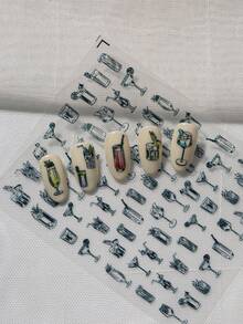 A Wine Glass Cocktail Main Picture Nail Sticker, Embossed Texture, Black And White Hand Drawn Style, With High Footed Cup, Cocktail Glass, Cocktail Shaker, Cold Drink Cup And Other Wine Utensil Patterns, Suitable For Personal DIY And Creating A Casual And Simple Style Nail Art Nails - Black - View 3