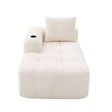 Comfortable Reclining Corduroy Sofa - No Assembly Required, Plush Sofa With Back Cushions, Side Storage Pocket For Remote Control And Mobile Phone, Built-In Cup Holder - Neat And Aesthetic. - 米色 - 查看 1