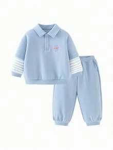 mini bala 2pcs Kids Sweatshirt Set, Faux Layered Design, Anti-Pilling, Pullover Hoodie And Sweatpants, Spring 2026 Collection - Gray Blue - View 1