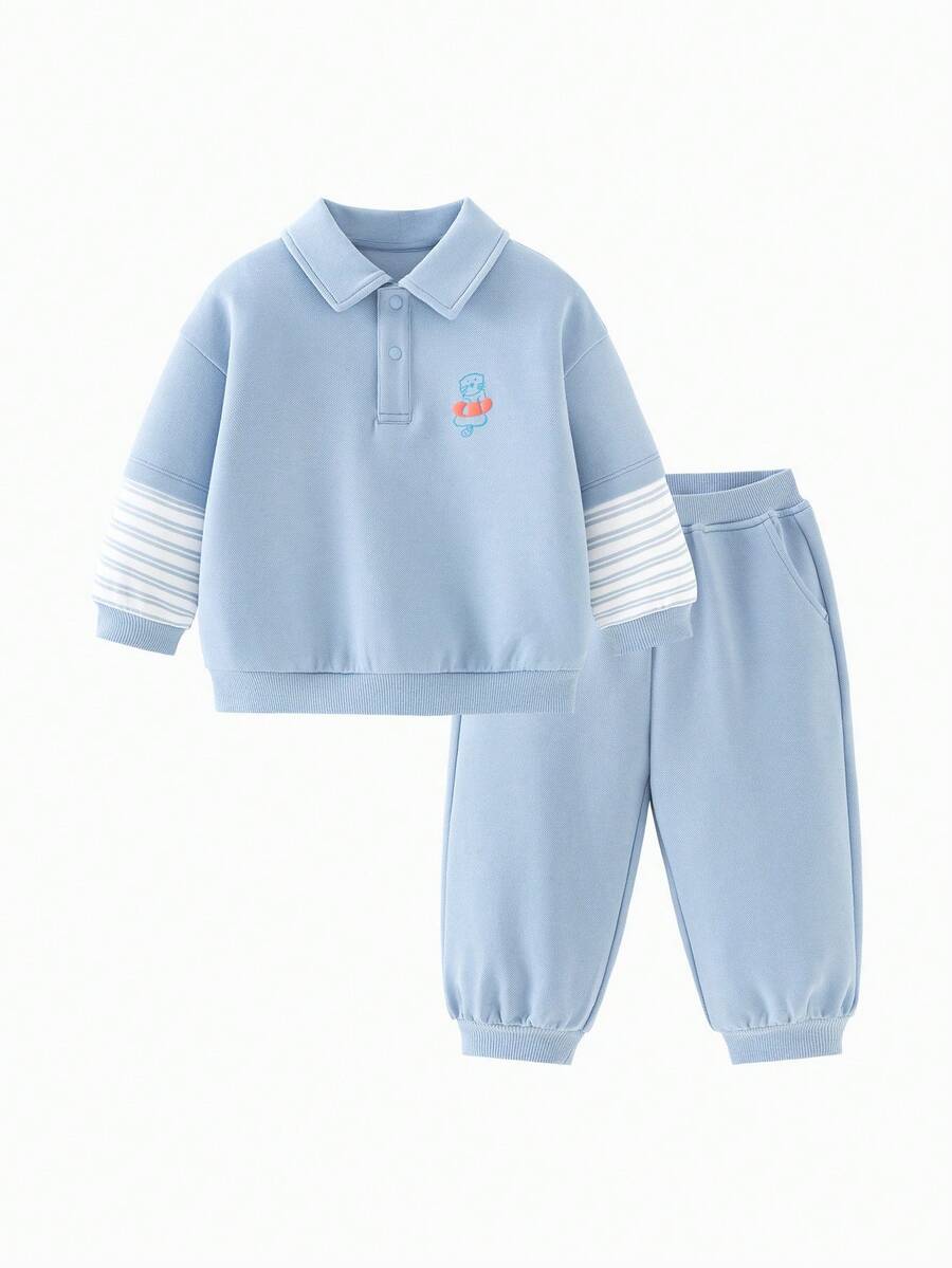 mini bala 2pcs Kids Sweatshirt Set, Faux Layered Design, Anti-Pilling, Pullover Hoodie And Sweatpants, Spring 2026 Collection - Gray Blue - View 1