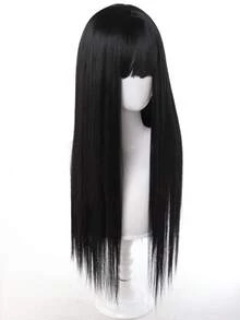 Straight Cosplay Wig With Bangs Black Long Anime Cosplay Synthetic Hair Suitable For Women's Daily Wear And Party , Made With Heat-Resistant Synthetic Fibers. - Black - View 5