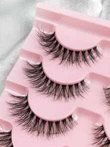 7 pares de pestañas postizas de ojo de gato esponjosas y difuminadas con rizo D, banda transparente, aspecto natural, volumen ligero, pestañas postizas de visón sintético para hacer en casa o en movimiento - Pestañas postizas de elfo gato - Ver 3