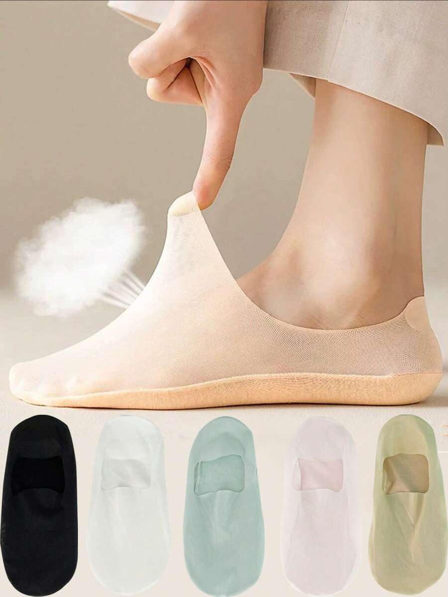 5双轻薄透明夏季硅胶防滑隐形网眼女袜