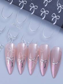 2 miếng dán móng tay hình nơ lãng mạn, màu vàng, bạc, mạ crôm, kiểu Pháp, trang trí móng tay 3D tự dính, phù hợp cho phụ nữ và bé gái, ngày Valentine, móng tay đám cưới. - Nhiều màu - Xem 5