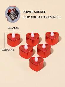 6/12/24件套明亮浪漫心形LED蜡烛套装，浪漫装饰，情人节装饰，无焰浪漫氛围LED茶蜡，适用于情人节、周年纪念日、婚礼、生日派对装饰