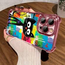 1pcs Black Cat Abstract Colorful Phone Case Compatible with Apple Phone17 16 15 14 13 12 11 ProMax  Antidrop Phone Case Camera Protection Phone Case Cartoon Style Funky Personality Cute Funny Can Be Given To Friends Can Be Given To A Lover - Rosa - Ver 5